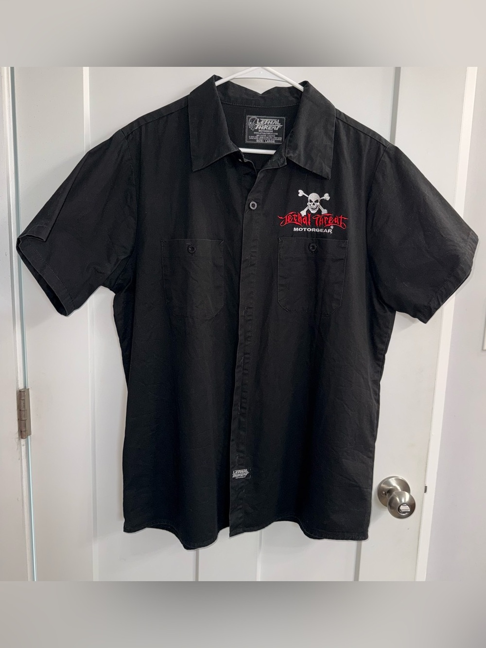 Lethal Threat Black Short-Sleeve Work Button-Down Shirt